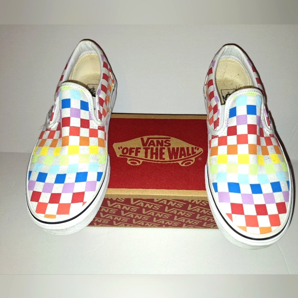 VANS Multi Color Checker Board Classic Slip On Skate Shoes US Men’s 10 With Box